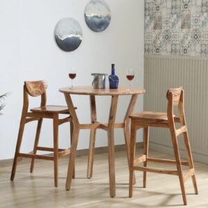 Wood 2 Seater Bar Table Set In Natural Finish