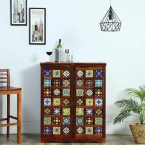 Sheesham Wood Bar Cabinet In Honey Oak Finish