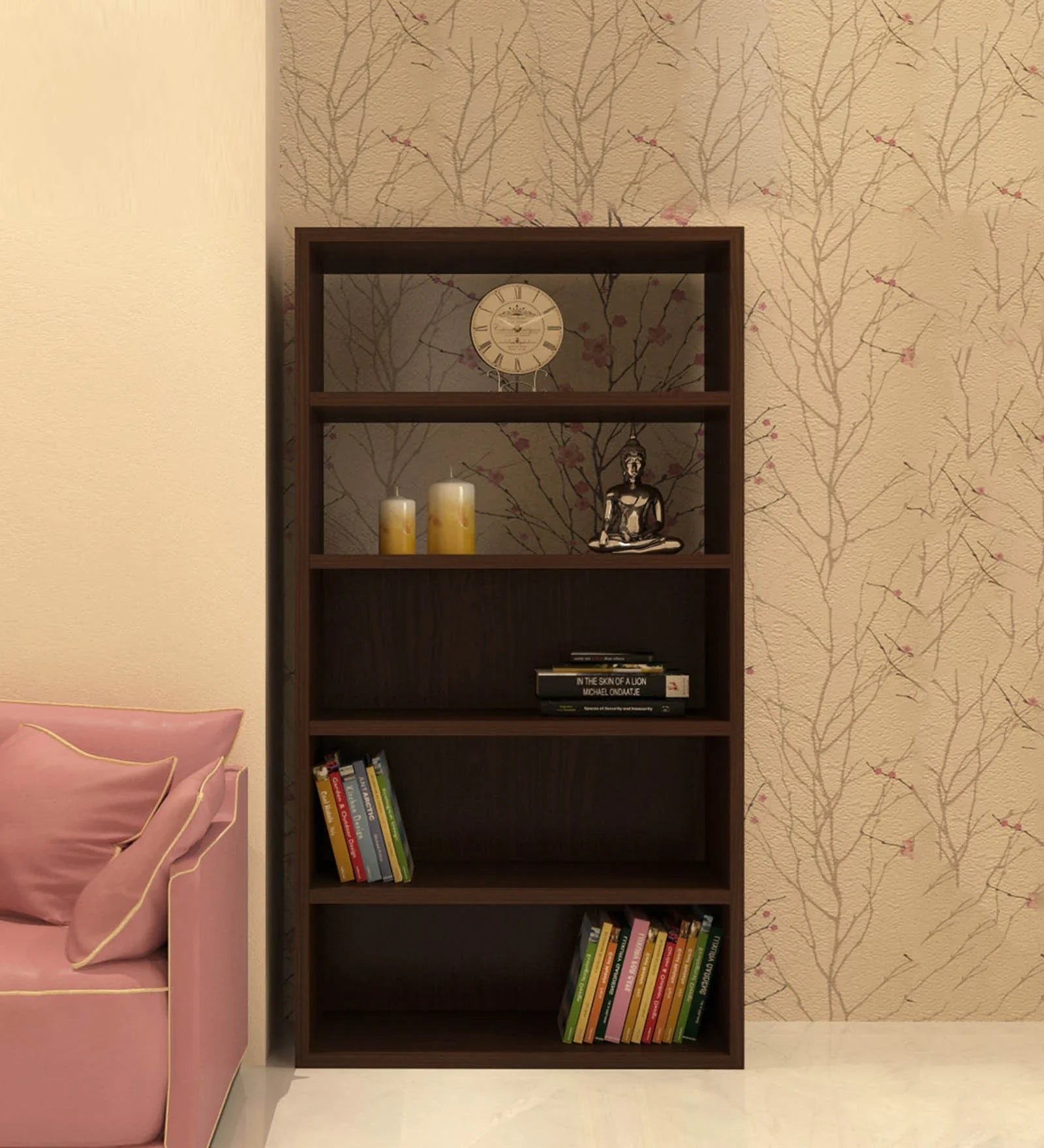 Display Unit Cum Bookshelf In Coffee Walnut Finish - Image 7
