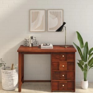 Sheesham Wood Writing Table In Scratch Resistant Honey Oak Finish With Drawers