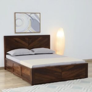 Sheesham Wood King Size Bed In Scratch Resistant Provincial Teak Finish With Hydraulic Storage