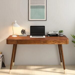 Solid Wood Writing Table In Rustic Teak Finish