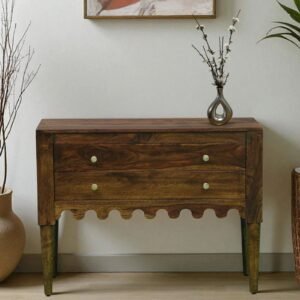 Ravenel Sheesham Wood Two Drawer Console Table In Provincial Teak Finish