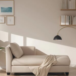 Velvet Fabric RHS Chaise Lounger In Beige Finish