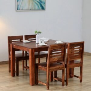 Marin Sheesham Wood 4 Seater Dining Set in Scratch Resistant Honey Oak Finish