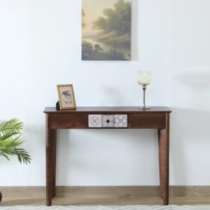 Zellige Solid Wood Console Table In Tubbaq Finish With Drawer