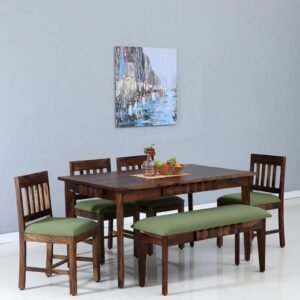 Sheesham Wood 6 Seater Dining Set In Provincial Teak Finish With Bench