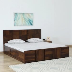 Sheesham Wood King Size Bed In Provincial Teak Finish With Hydraulic Storage