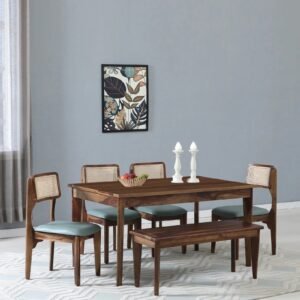 Sheesham Wood 6 Seater Dining Set In Scratch Resistant Provincial Teak Finish With Bench