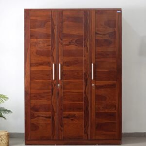 3 Door Wardrobe in Sheesham Woodpore Finish With Drawer & Locker