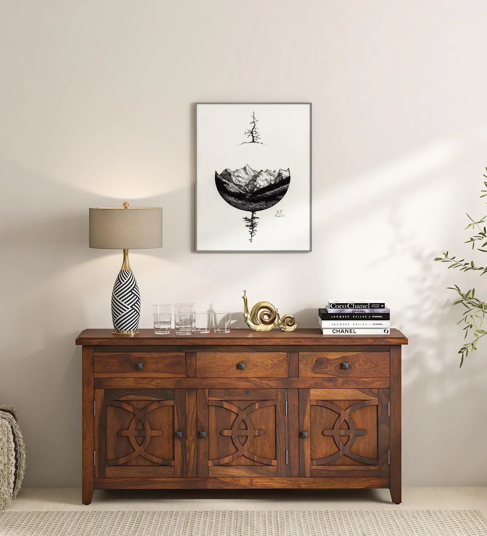 Sheesham Wood Sideboard in Scratch Resistant Honey Oak Finish