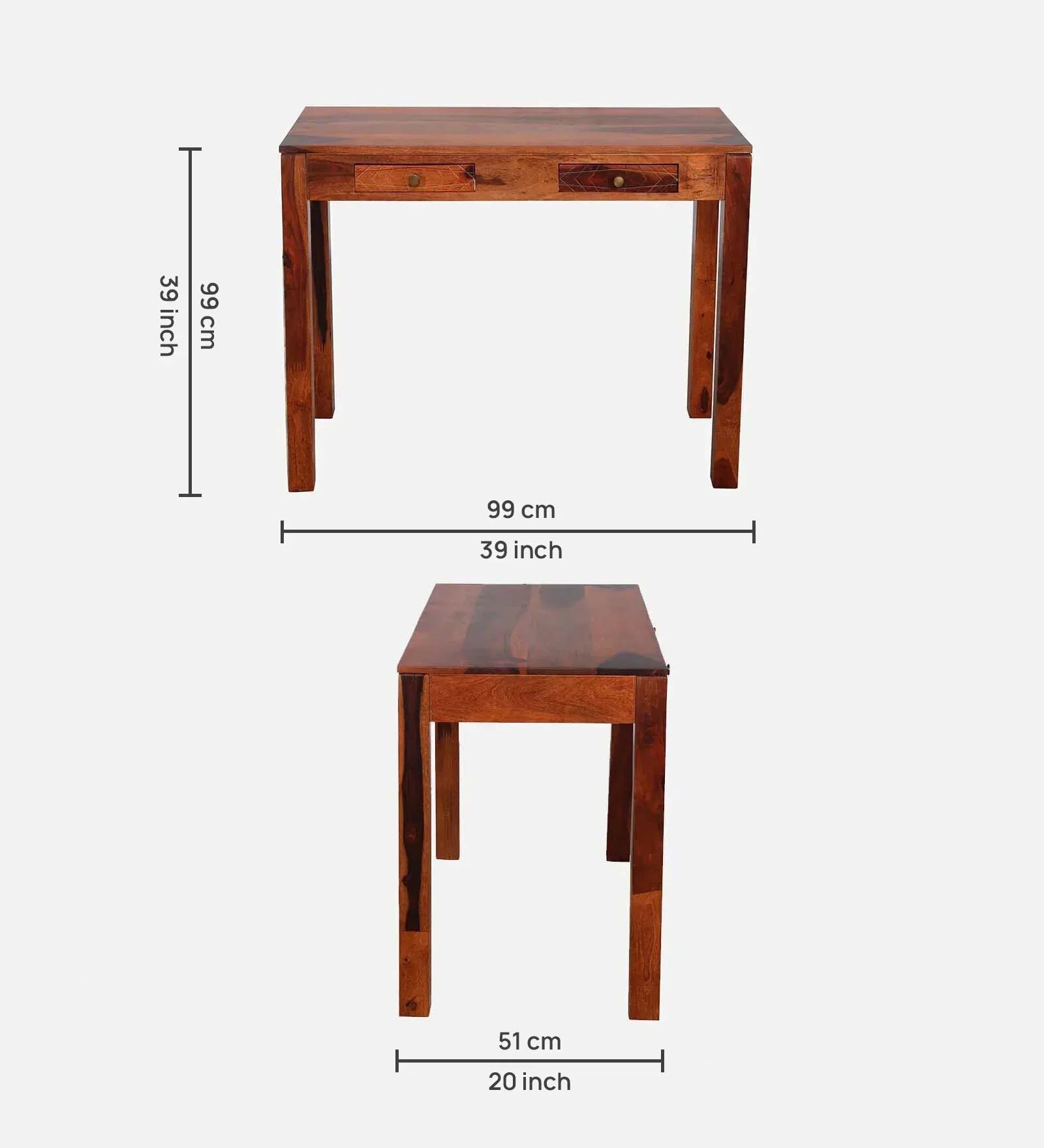 Sheesham Wood Writing Table in Scratch Resistant Honey Oak Finish With Drawers - Image 2
