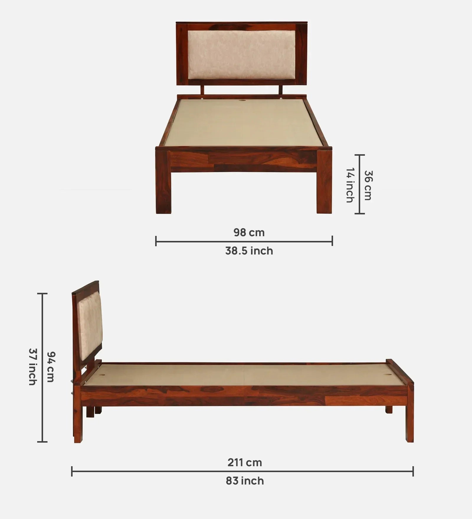 Sheesham Wood Single Bed In Honey Oak Finish - Image 5