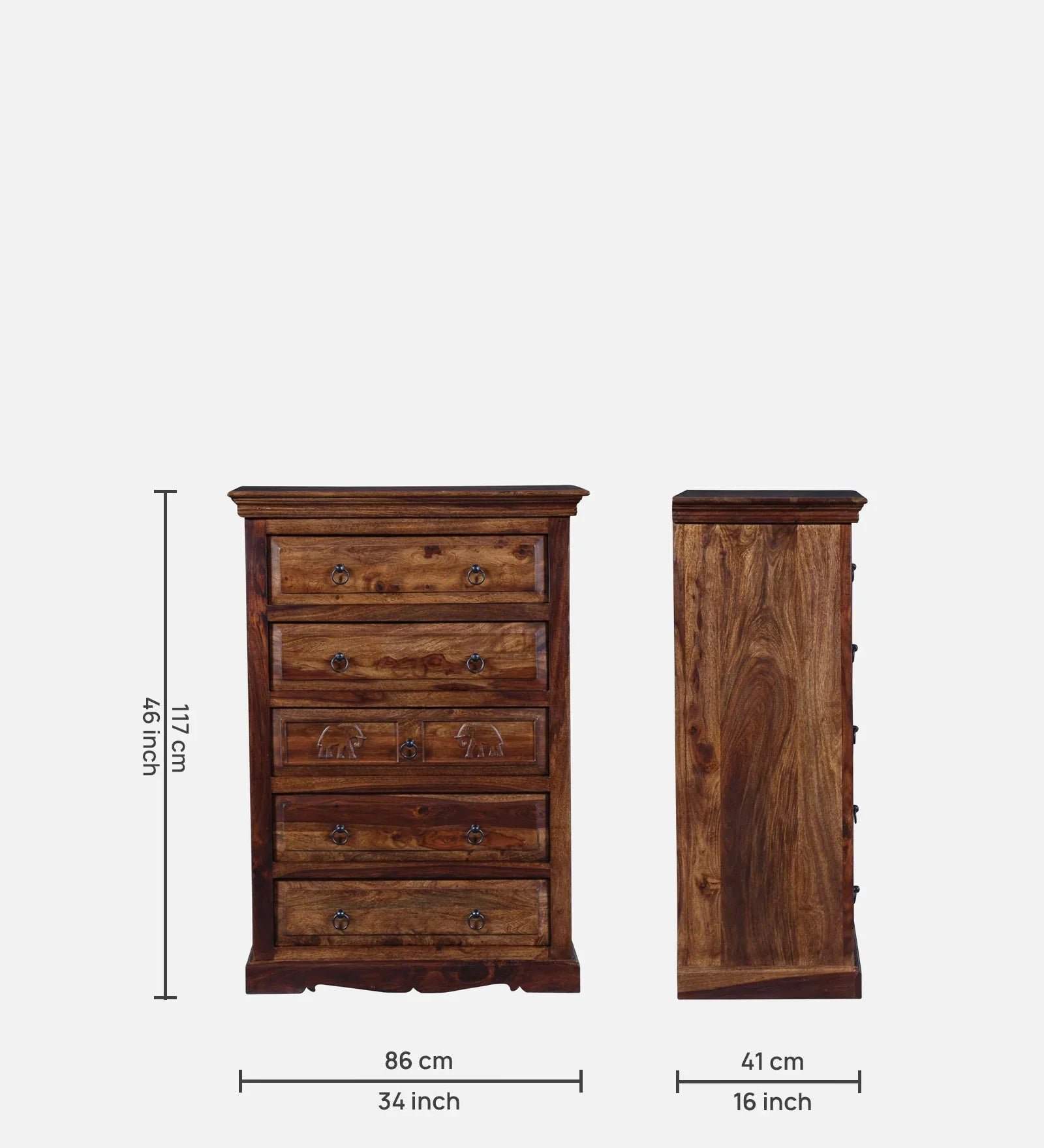 Sheesham Wood Chest Of Drawers in Scratch Resistant Provincial Teak Finish - Image 2