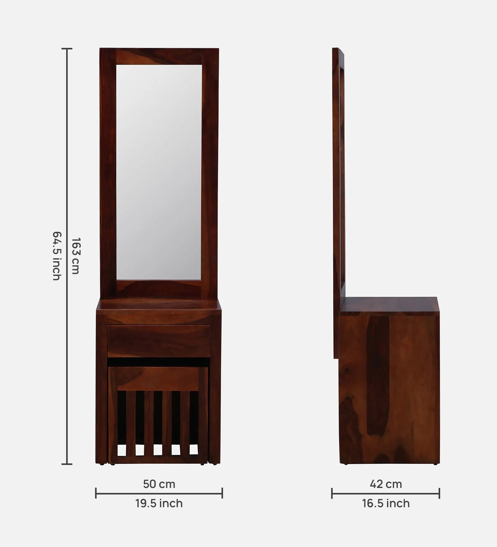 Sheesham Wood Dresser in Honey Oak Finish With Stool - Image 7