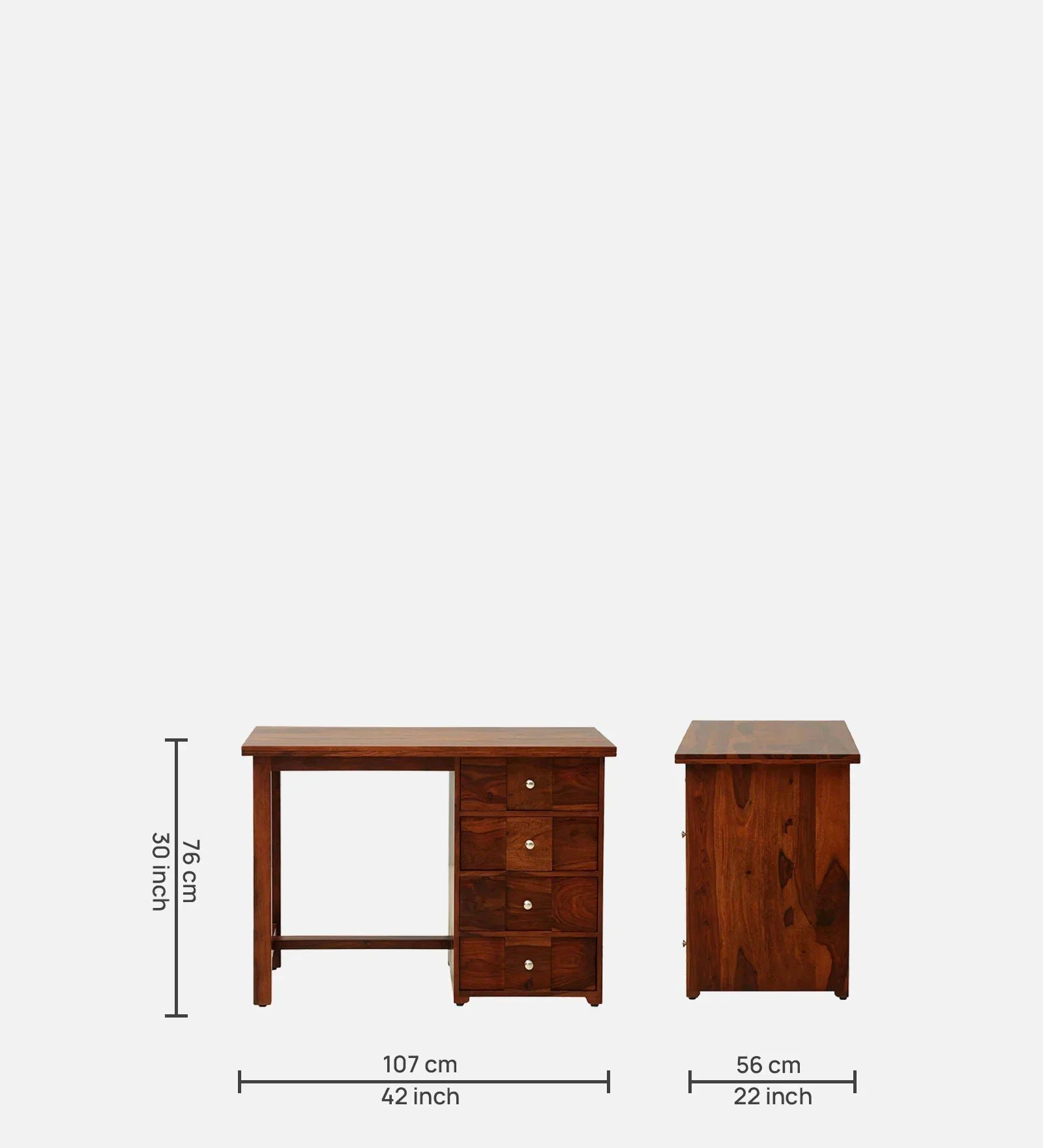 Sheesham Wood Writing Table In Scratch Resistant Honey Oak Finish With Drawers - Image 3
