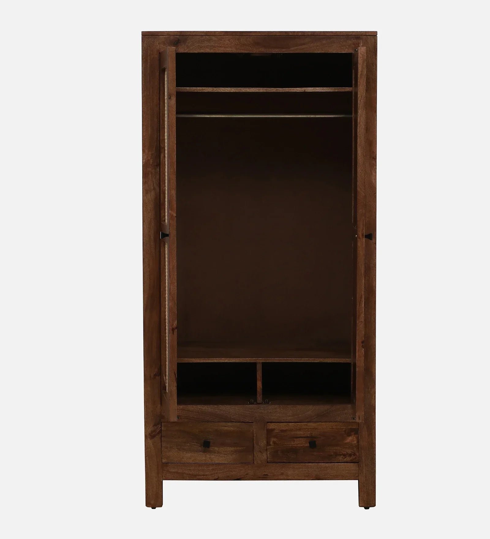 Mango Wood 2 Door Wardrobe In Rustic Teak Finish With Drawer - Image 4