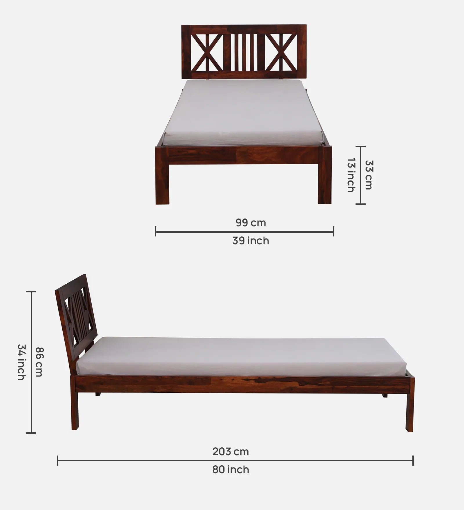 Sheesham Wood Single Bed In Honey Oak Finish - Image 2