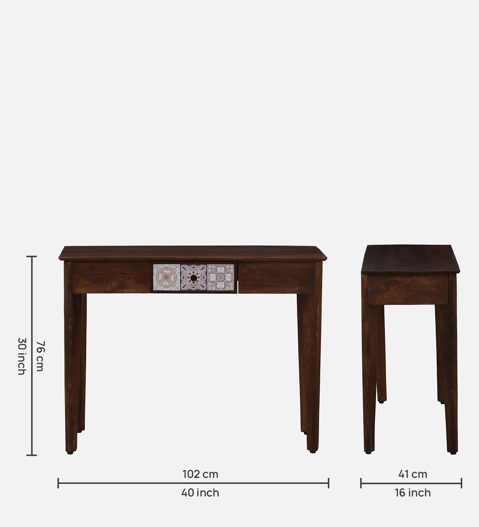 Zellige Solid Wood Console Table In Tubbaq Finish With Drawer - Image 2