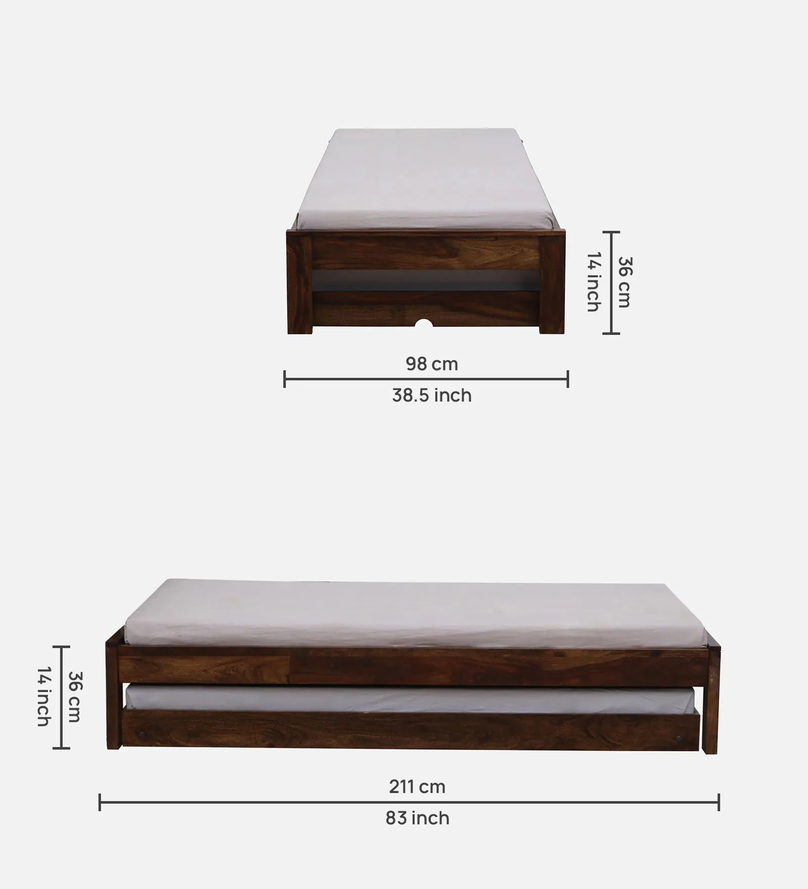 Sheesham Wood Single Bed In Provincial Teak Finish With Trundle - Image 6