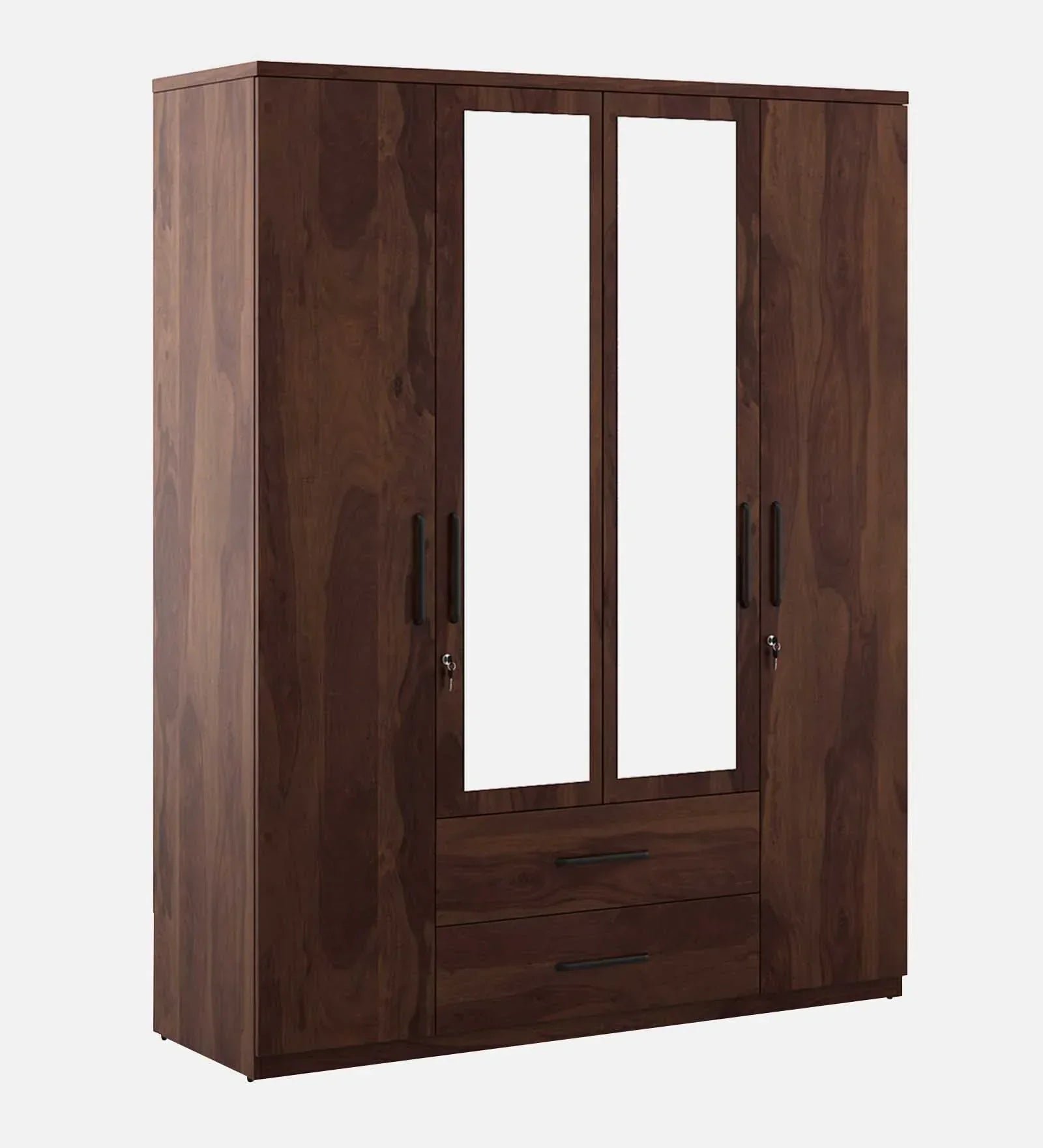 4 Door Wardrobe With Mirror In Sheesham Woodpore Finish With Locker & Drawer - Image 3