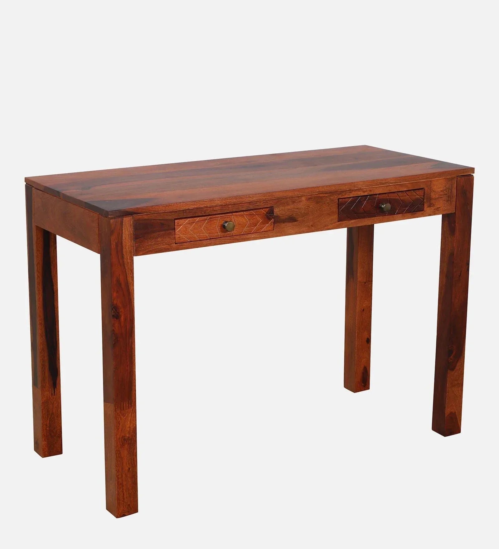 Sheesham Wood Writing Table in Scratch Resistant Honey Oak Finish With Drawers - Image 3