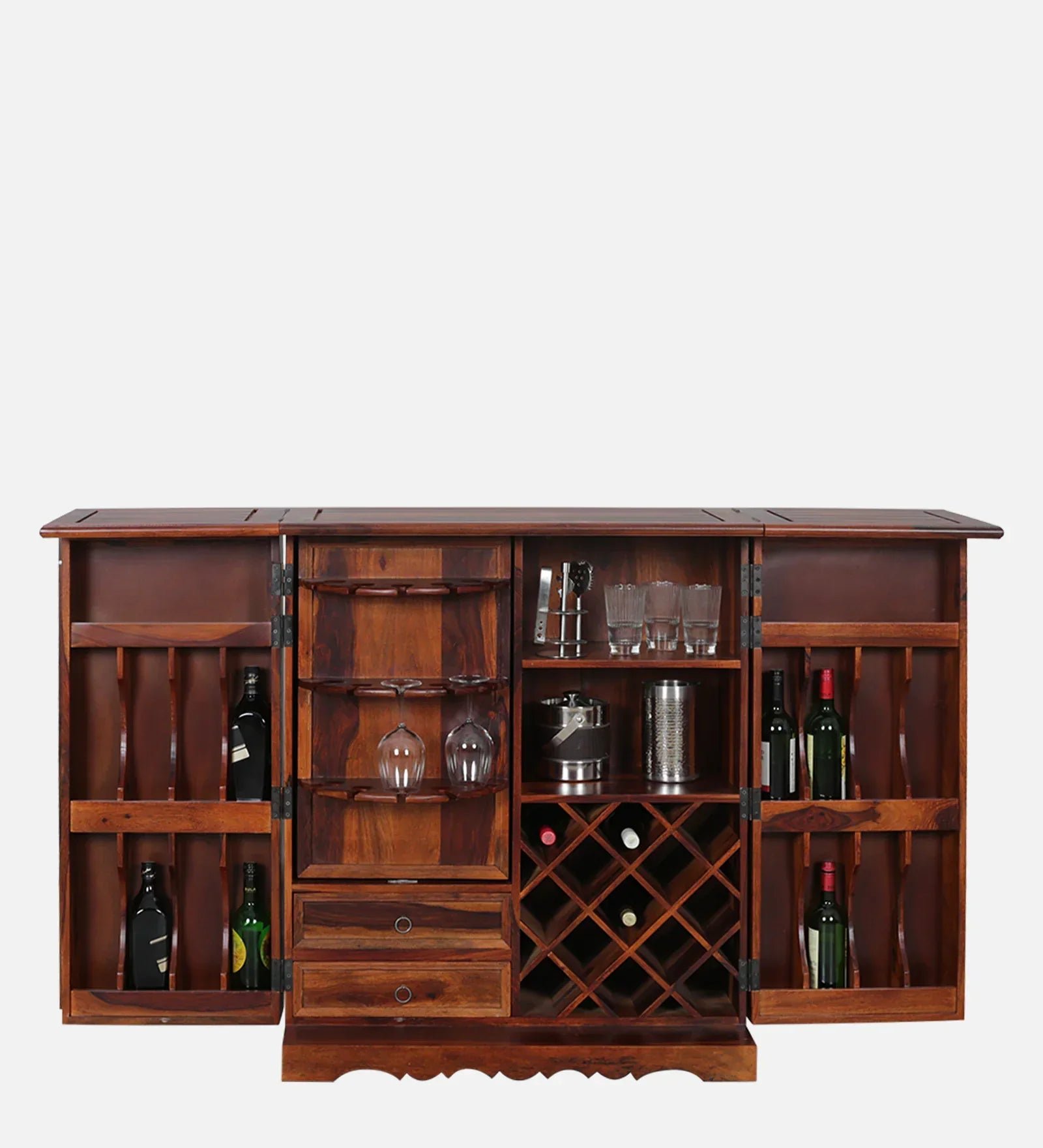 Sheesham Wood Bar Cabinet In Honey Oak Finish - Image 4