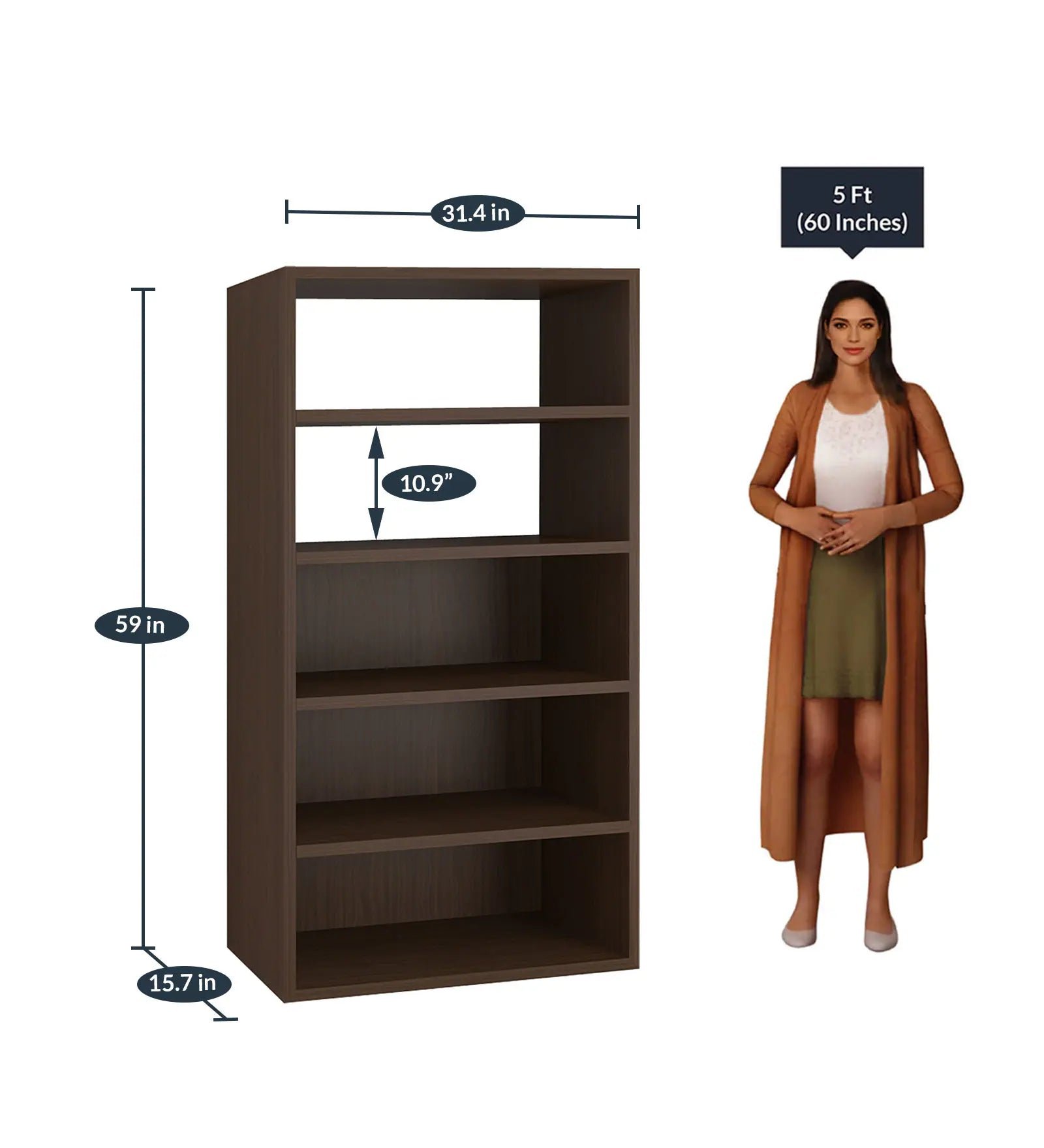 Display Unit Cum Bookshelf In Coffee Walnut Finish - Image 5