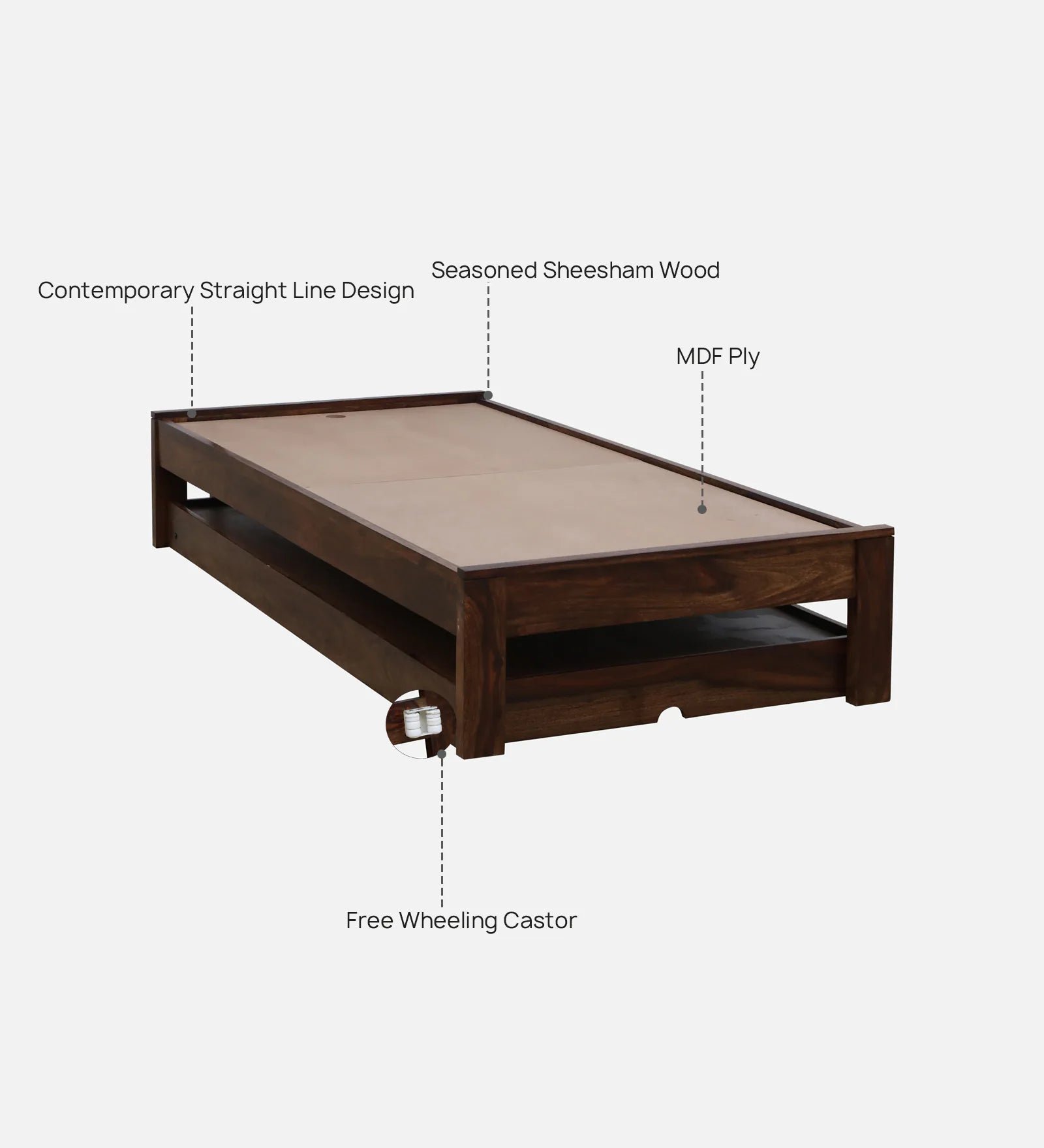 Sheesham Wood Single Bed In Provincial Teak Finish With Trundle - Image 7