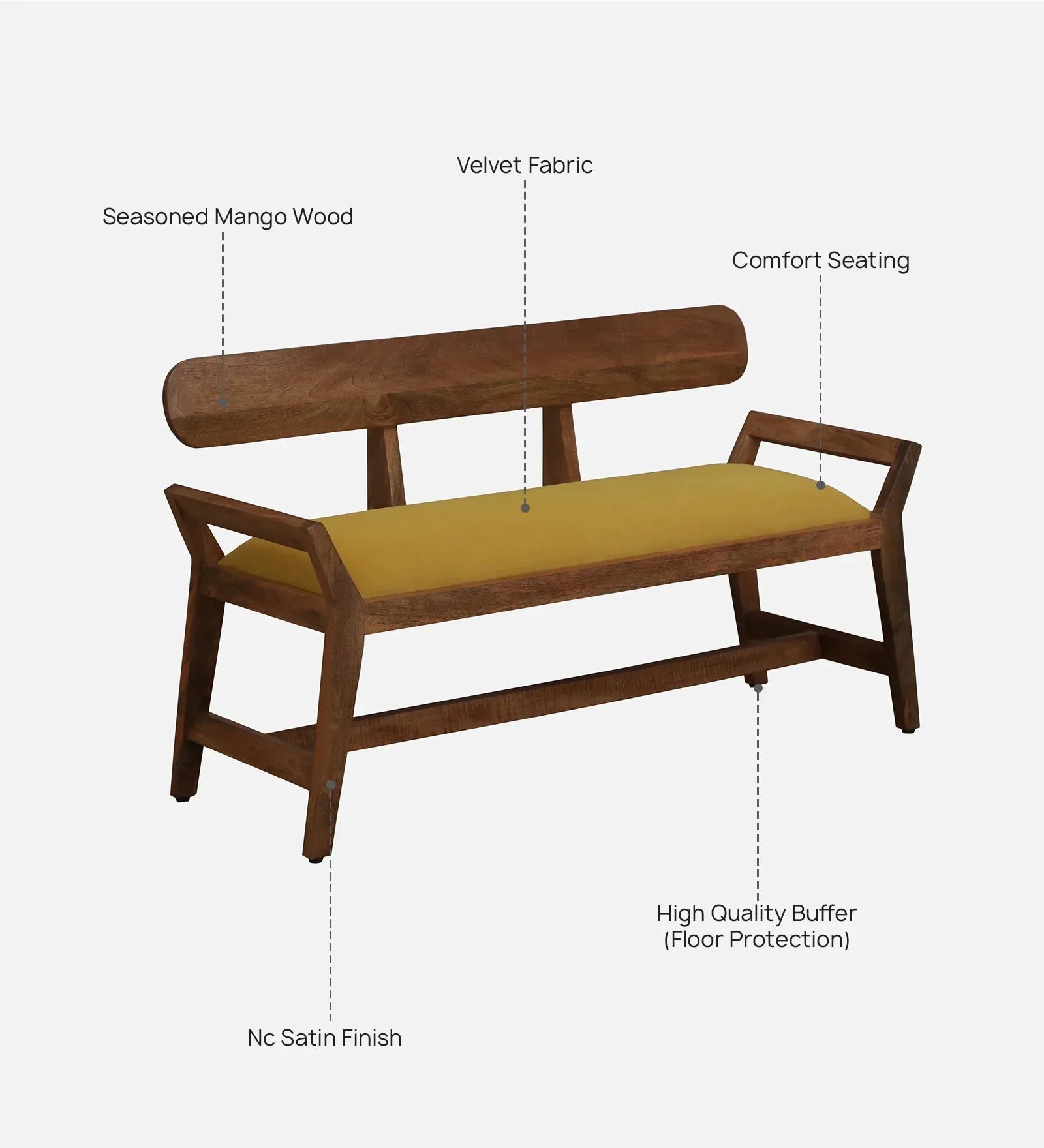 Mango Wood Settee In Natural Finish - Image 6