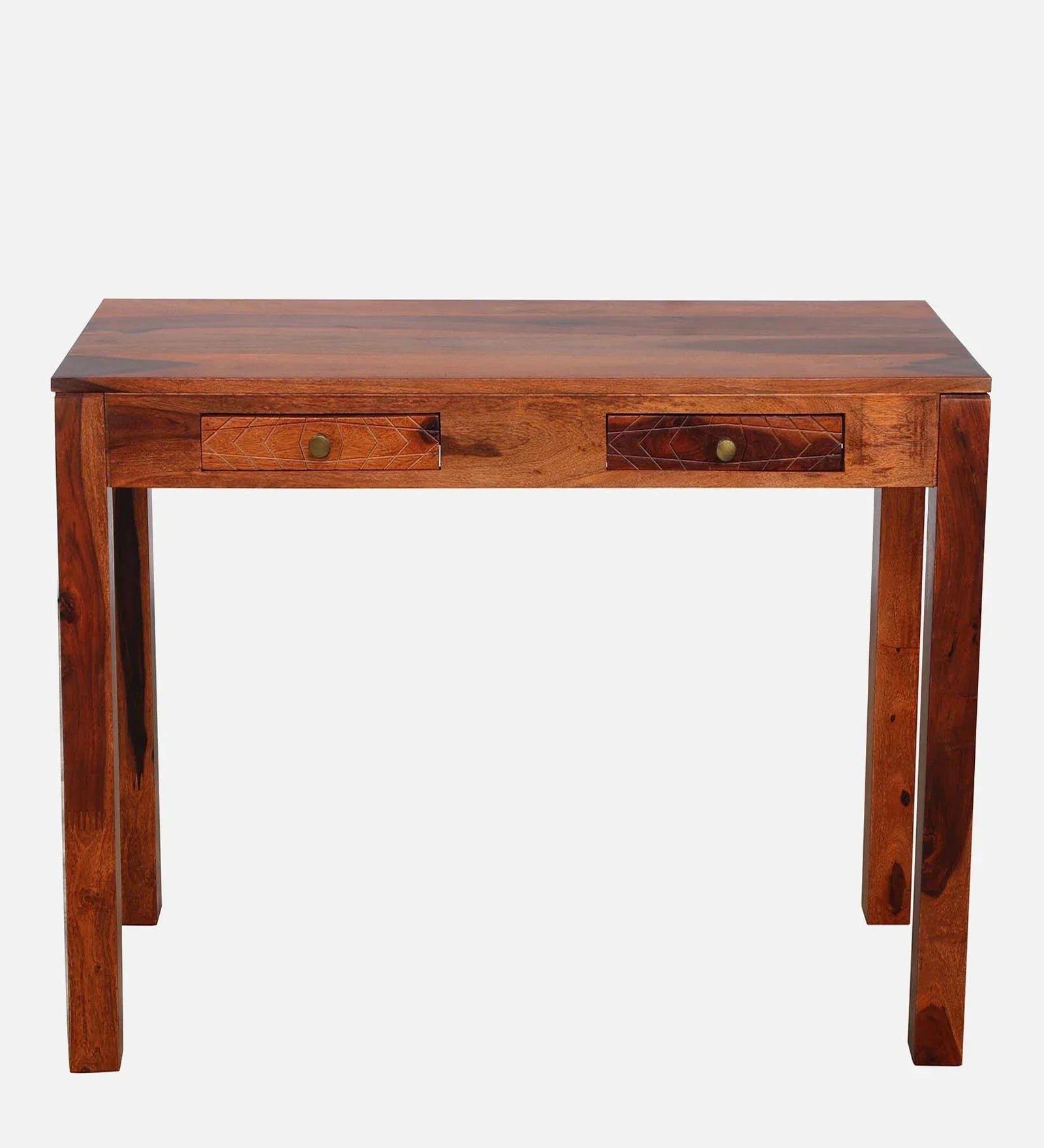 Sheesham Wood Writing Table in Scratch Resistant Honey Oak Finish With Drawers - Image 4