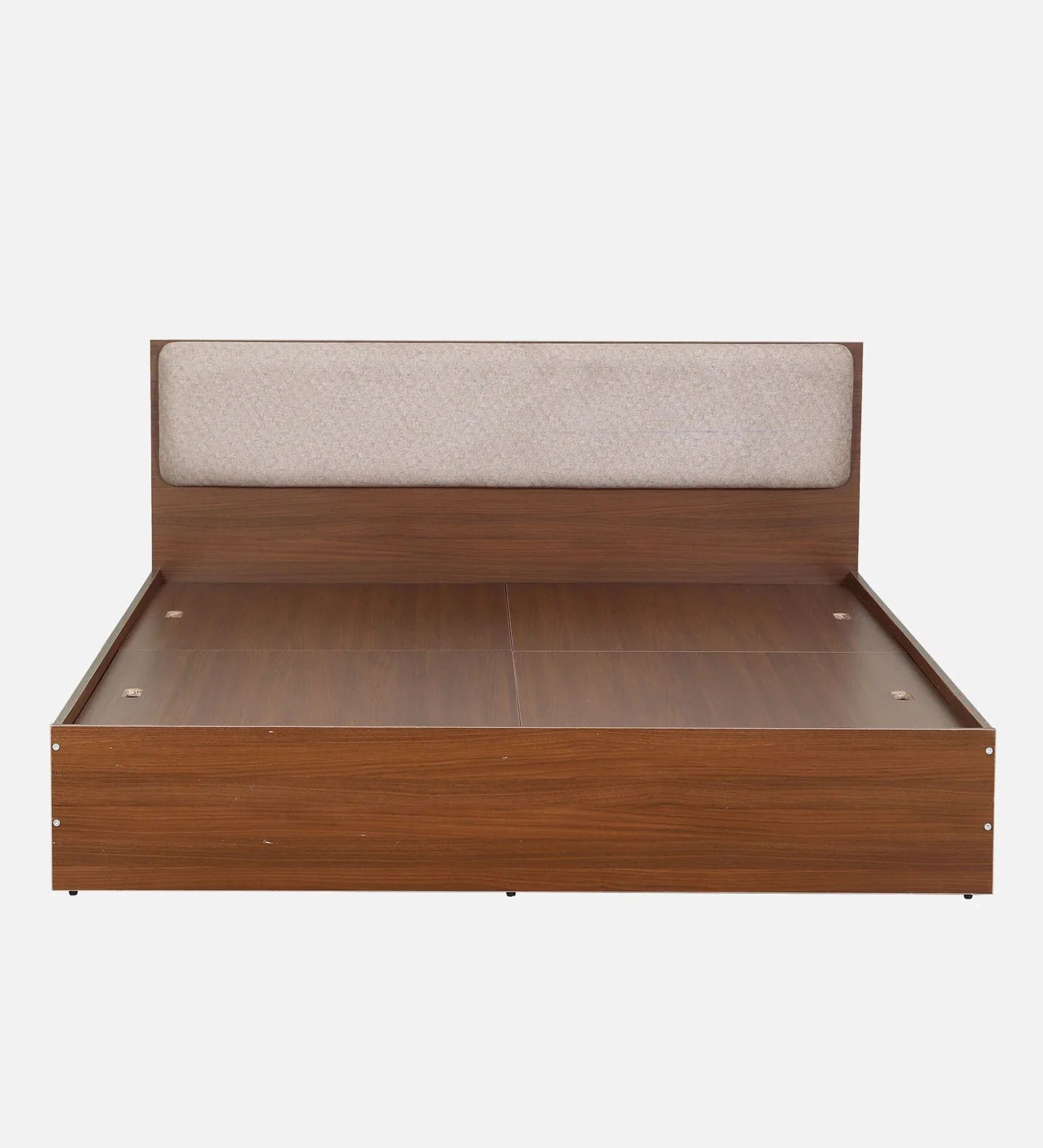 King size Bed in Planked Walnut Finish with Upholstered Headboard - Image 4