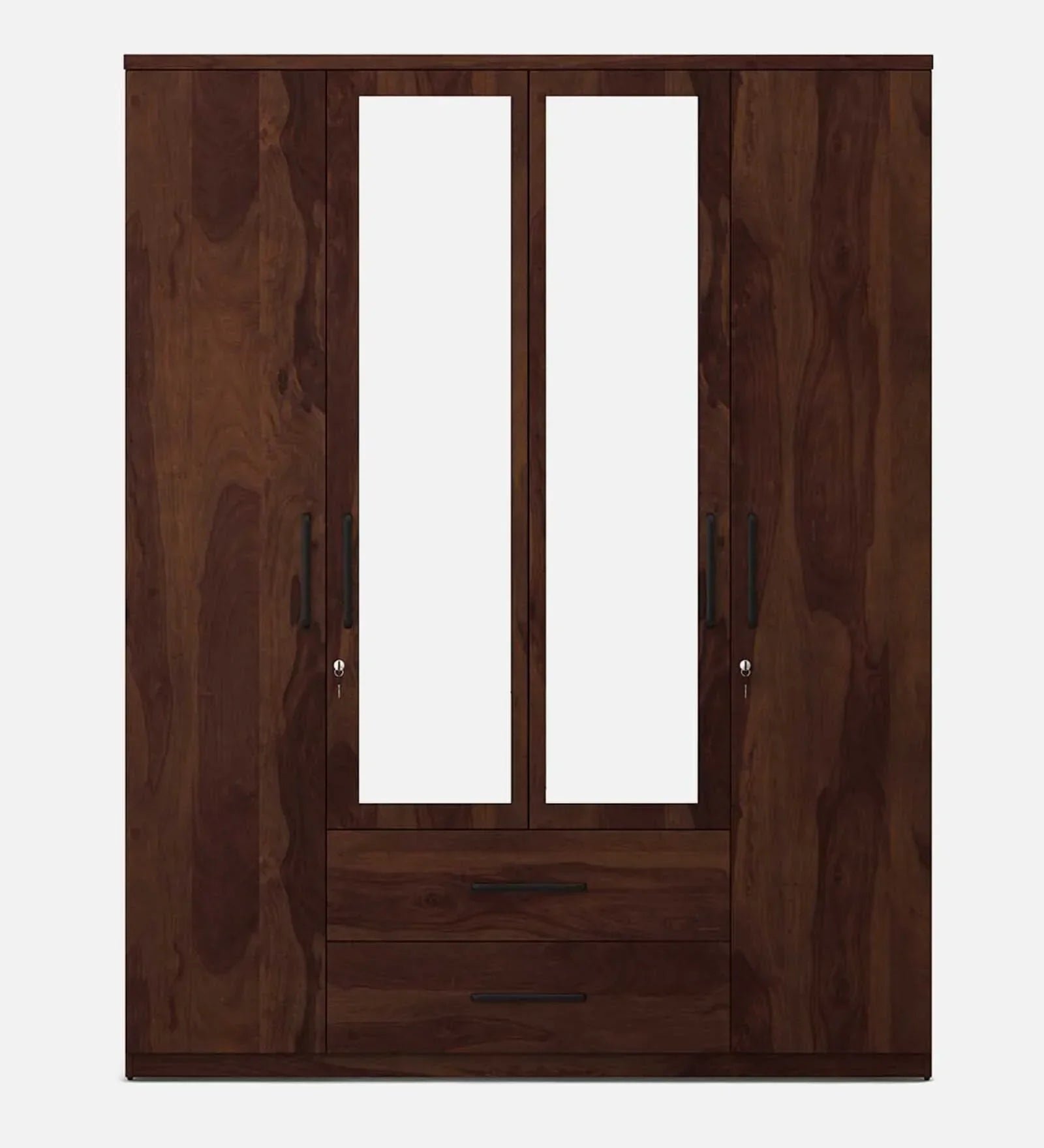 4 Door Wardrobe With Mirror In Sheesham Woodpore Finish With Locker & Drawer - Image 4