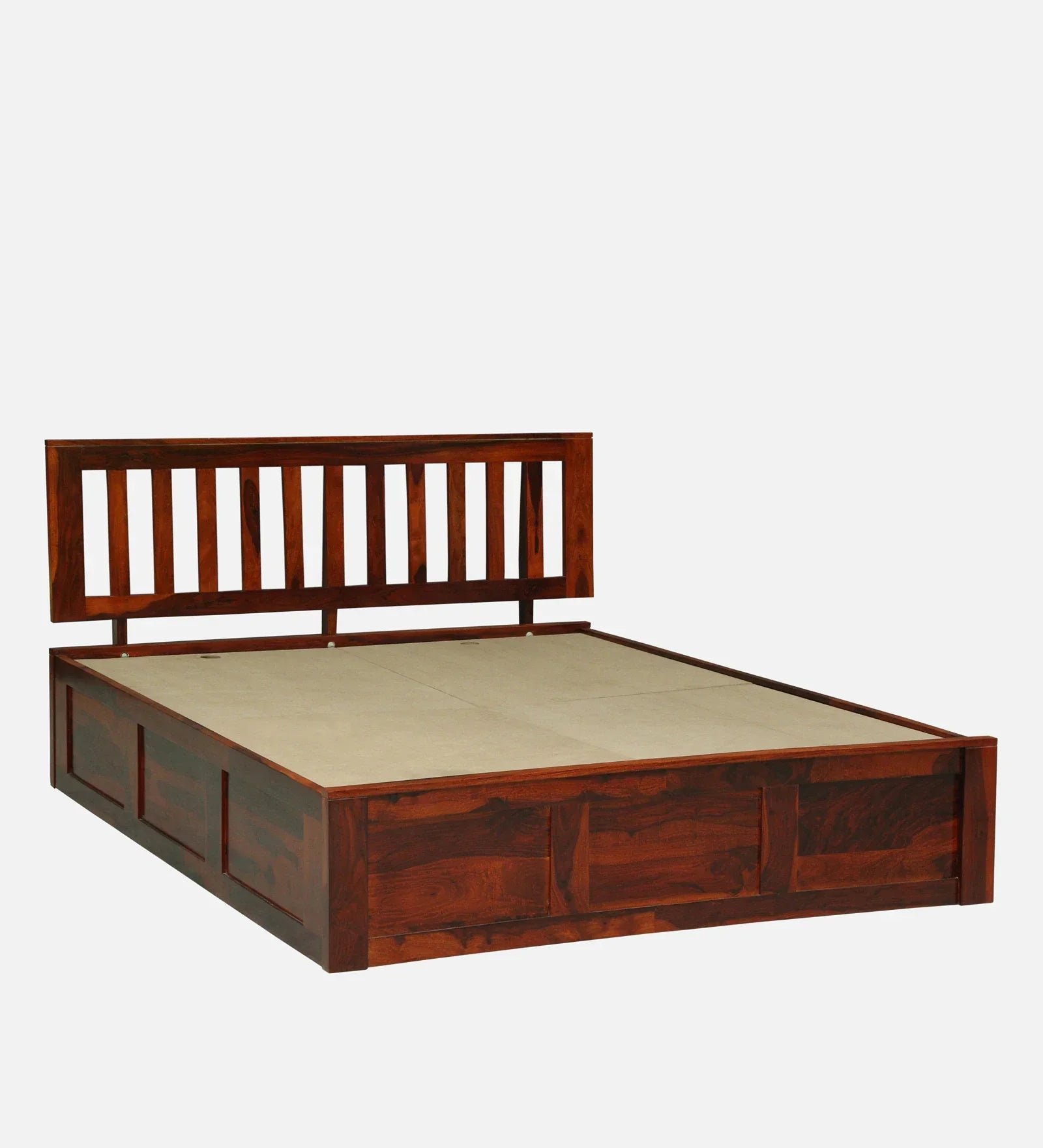 Sheesham Wood Queen Size Bed In Honey Oak Finish With Box Storage - Image 7