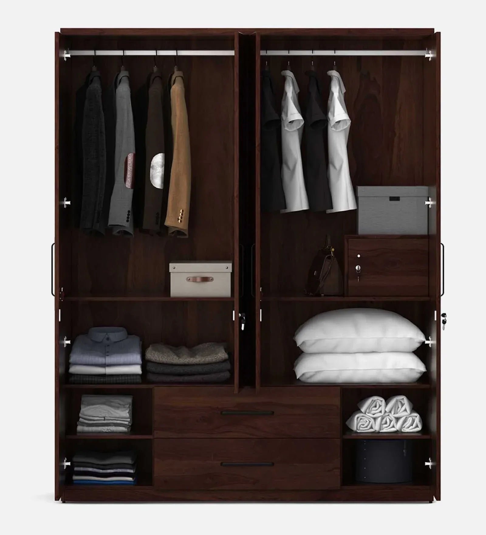 4 Door Wardrobe With Mirror In Sheesham Woodpore Finish With Locker & Drawer - Image 5