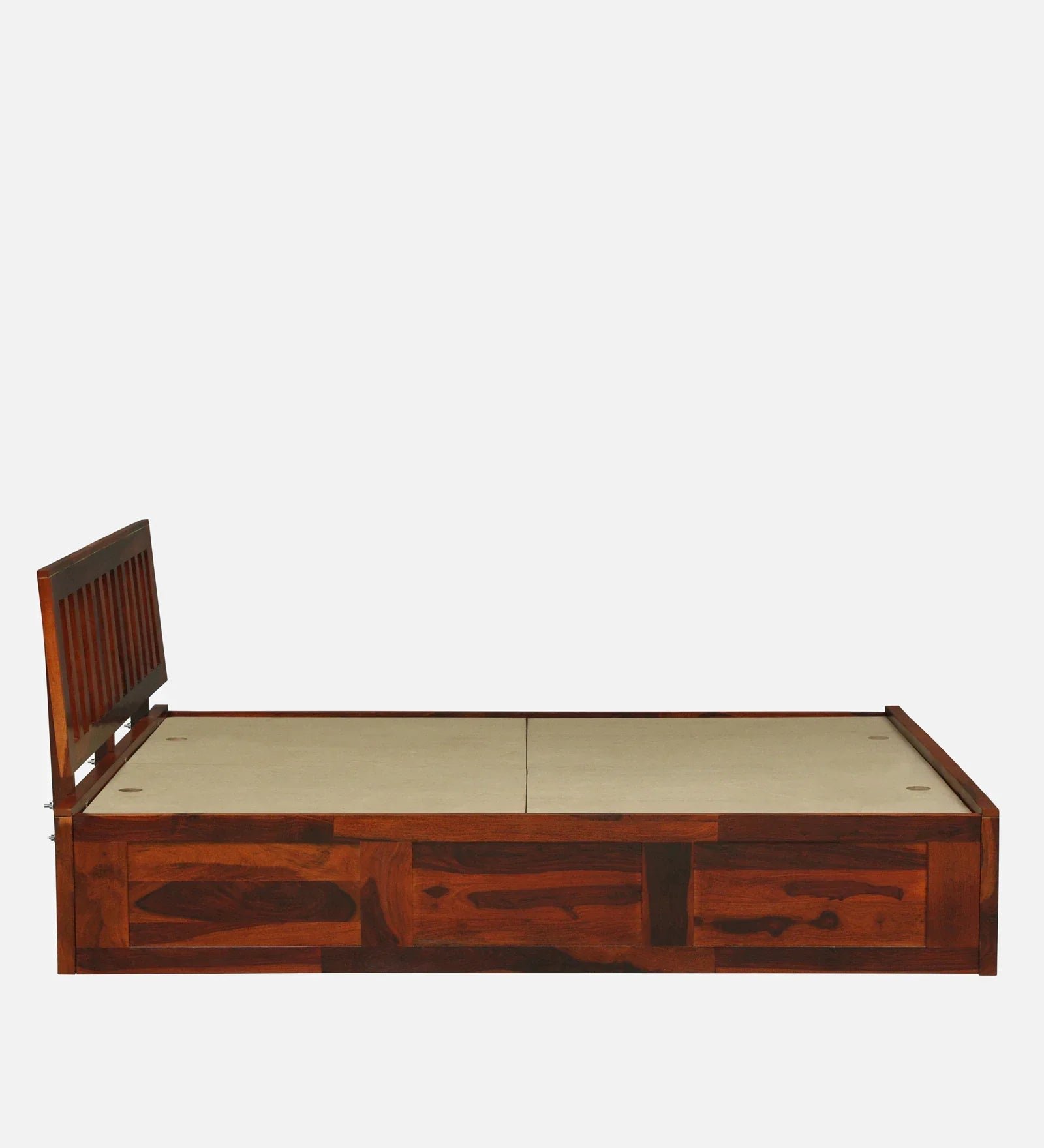 Sheesham Wood Queen Size Bed In Honey Oak Finish With Box Storage - Image 8