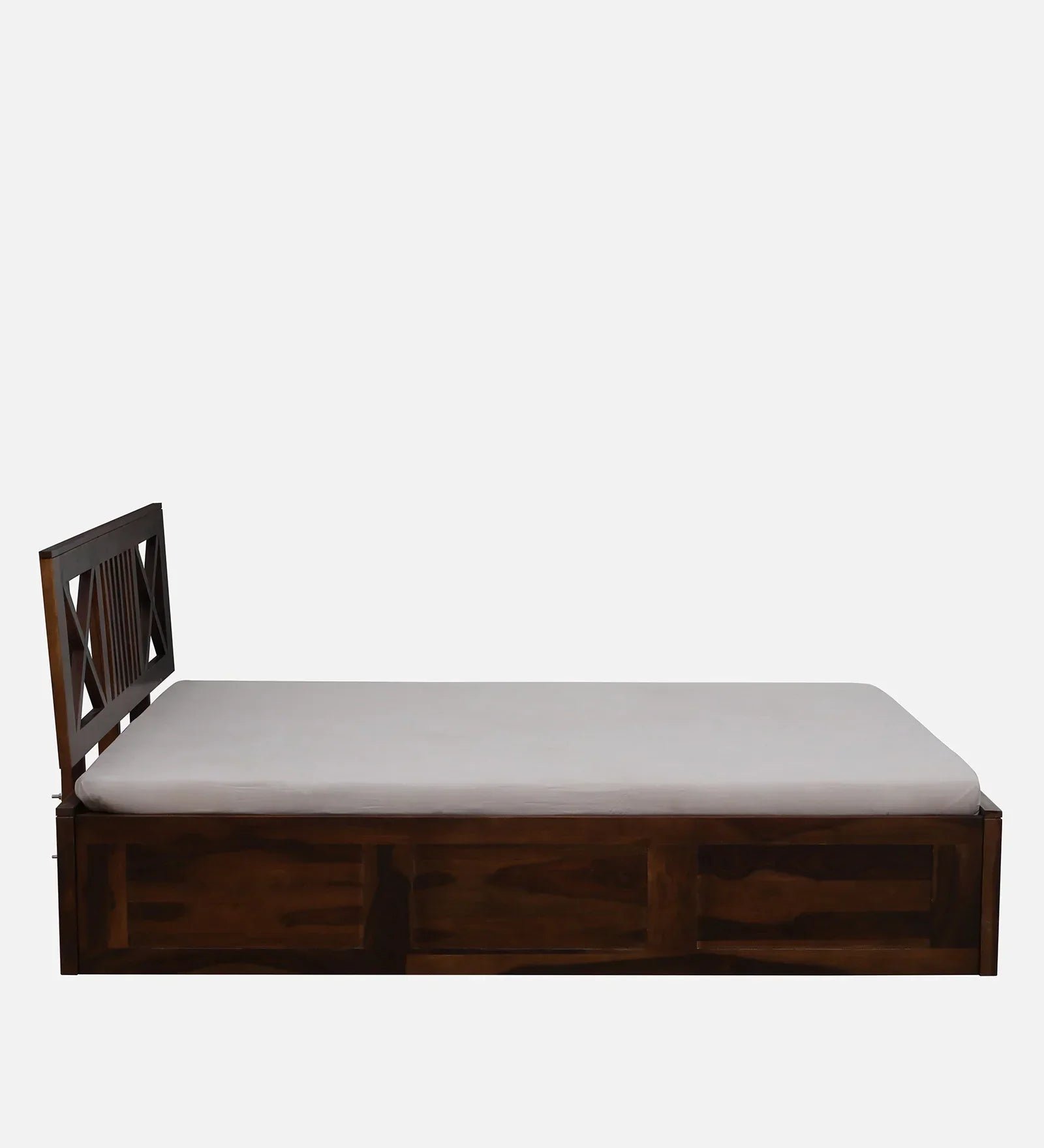 Sheesham Wood Queen Size Bed In Provincial Teak Finish With Headboard & Hydraulic Storage - Image 10