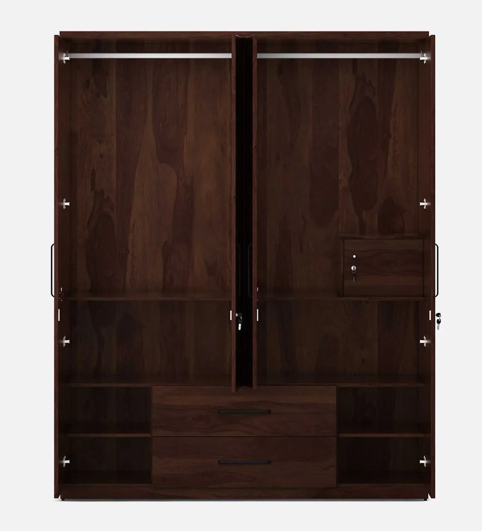 4 Door Wardrobe With Mirror In Sheesham Woodpore Finish With Locker & Drawer - Image 6