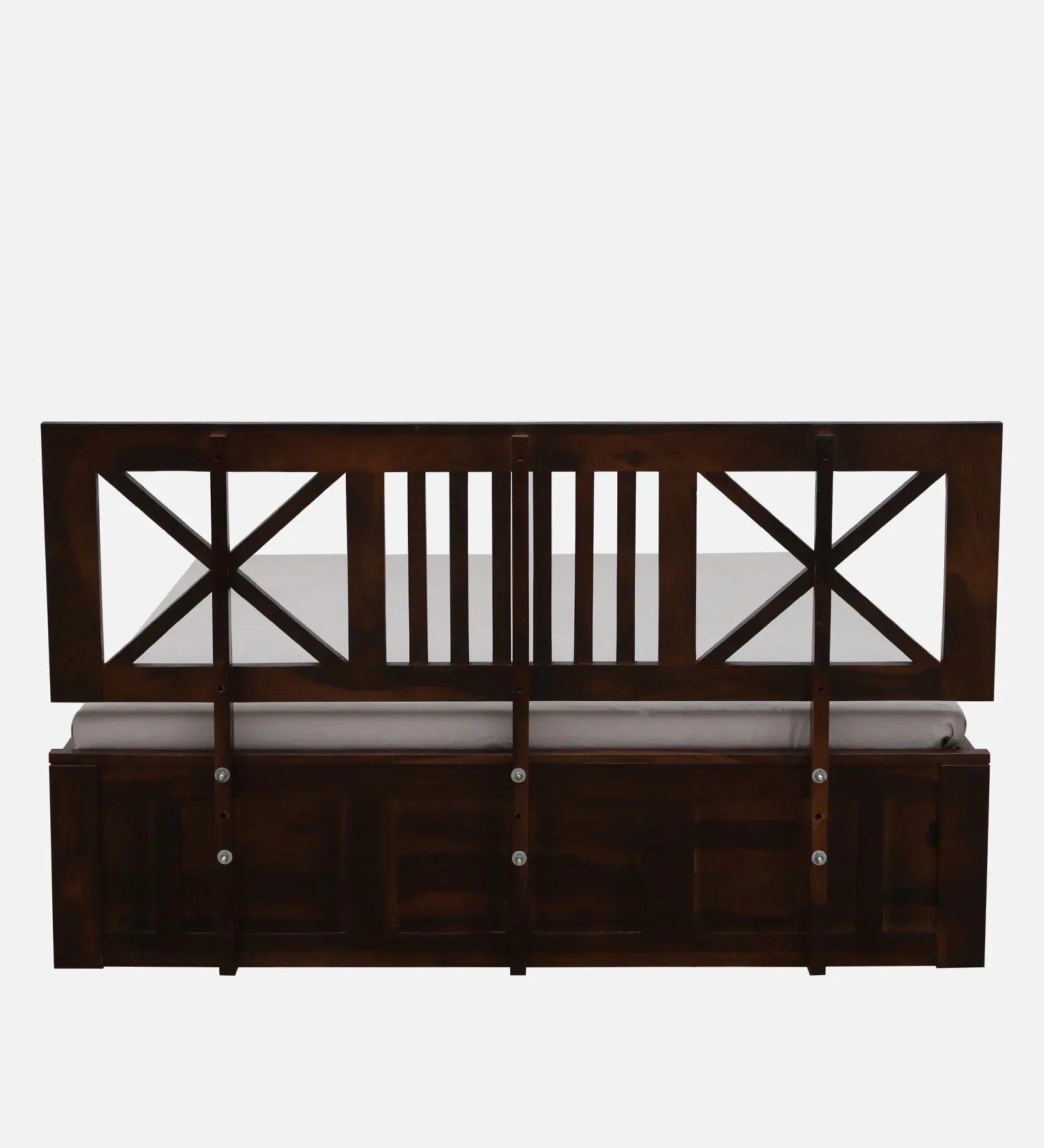 Sheesham Wood Queen Size Bed In Provincial Teak Finish With Headboard & Hydraulic Storage - Image 11