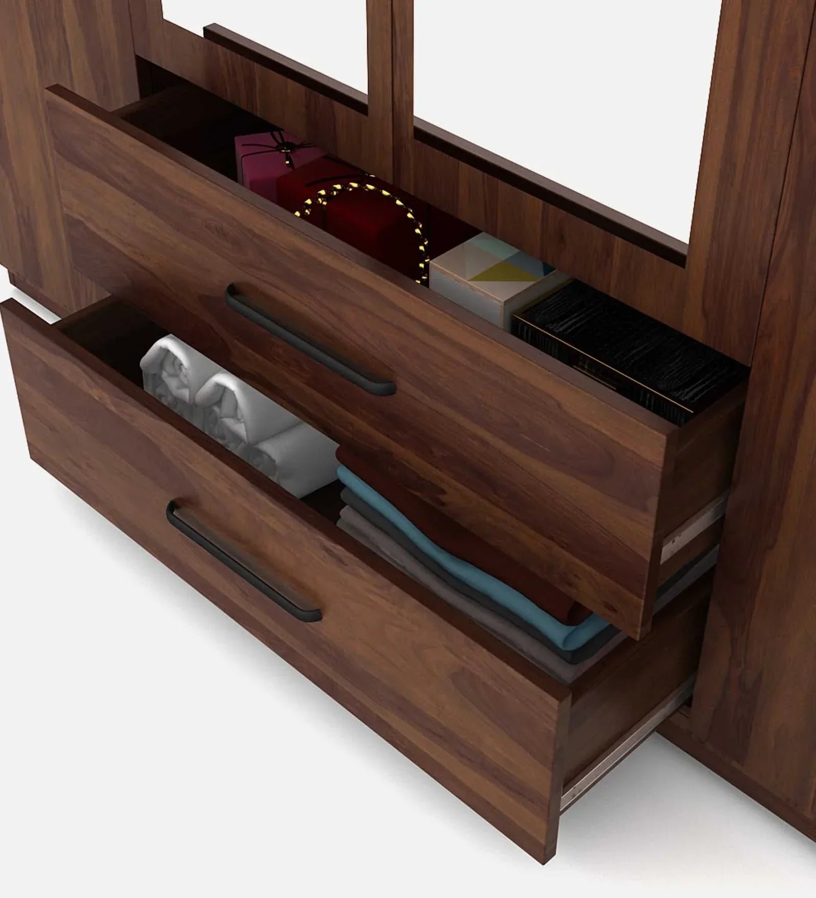 4 Door Wardrobe With Mirror In Sheesham Woodpore Finish With Locker & Drawer - Image 7