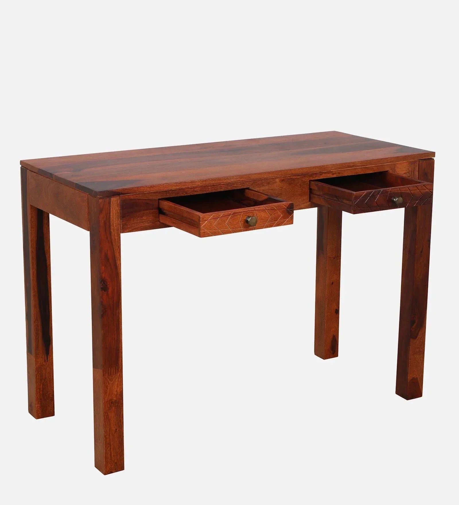 Sheesham Wood Writing Table in Scratch Resistant Honey Oak Finish With Drawers - Image 7