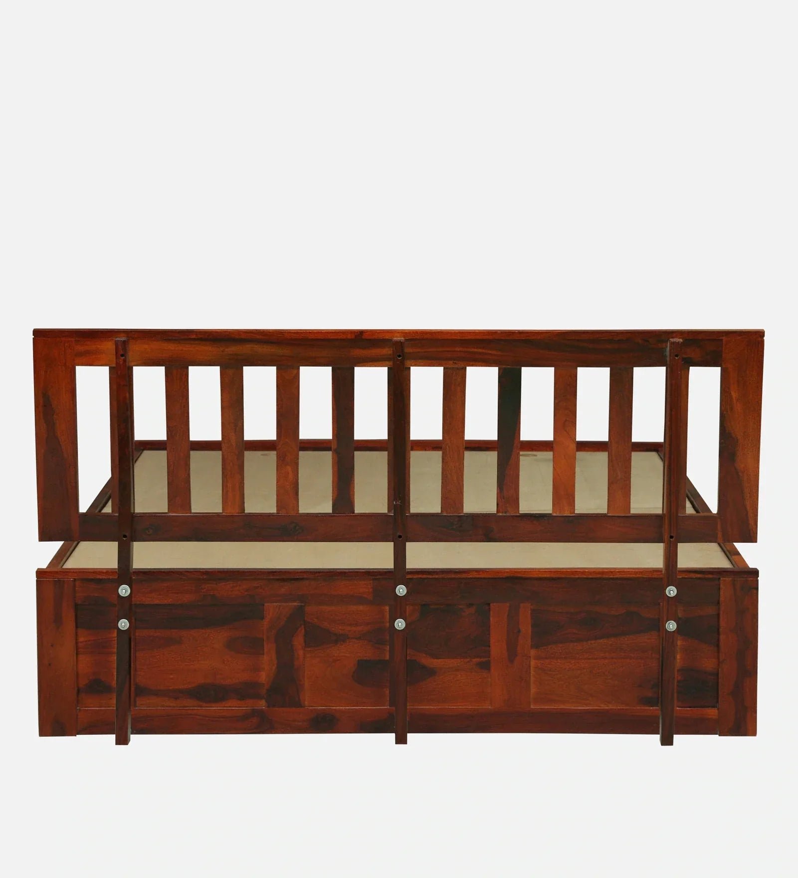 Sheesham Wood Queen Size Bed In Honey Oak Finish With Box Storage - Image 9