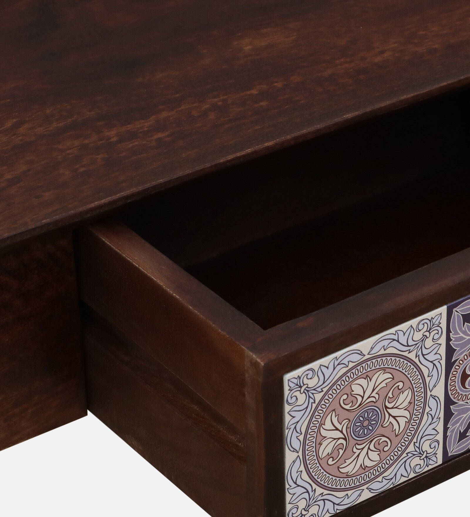Zellige Solid Wood Console Table In Tubbaq Finish With Drawer - Image 8