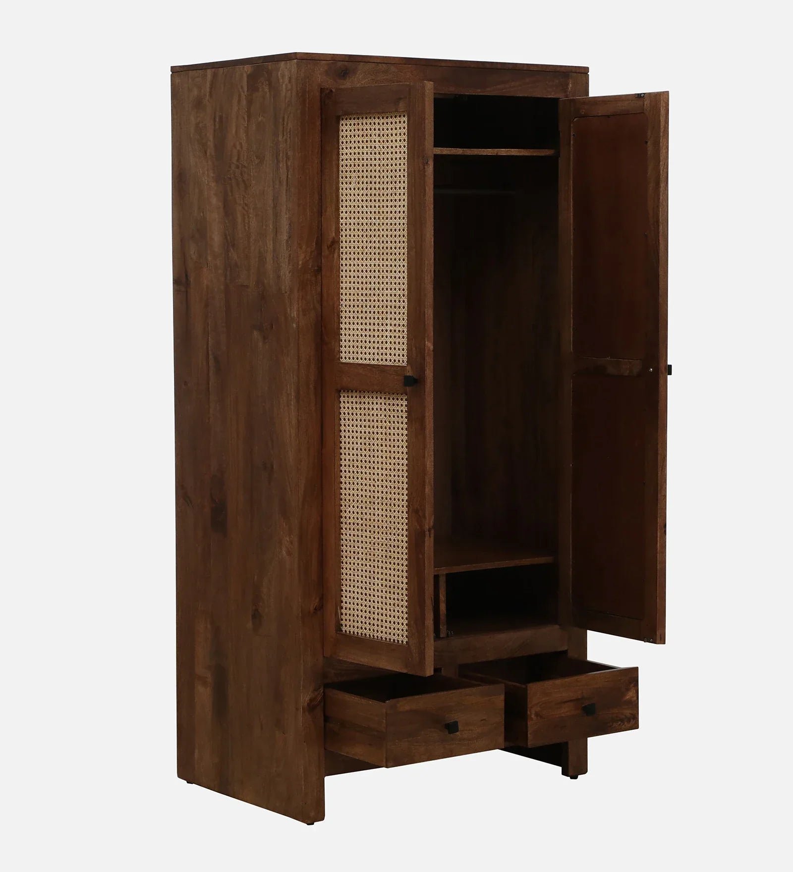 Mango Wood 2 Door Wardrobe In Rustic Teak Finish With Drawer - Image 10
