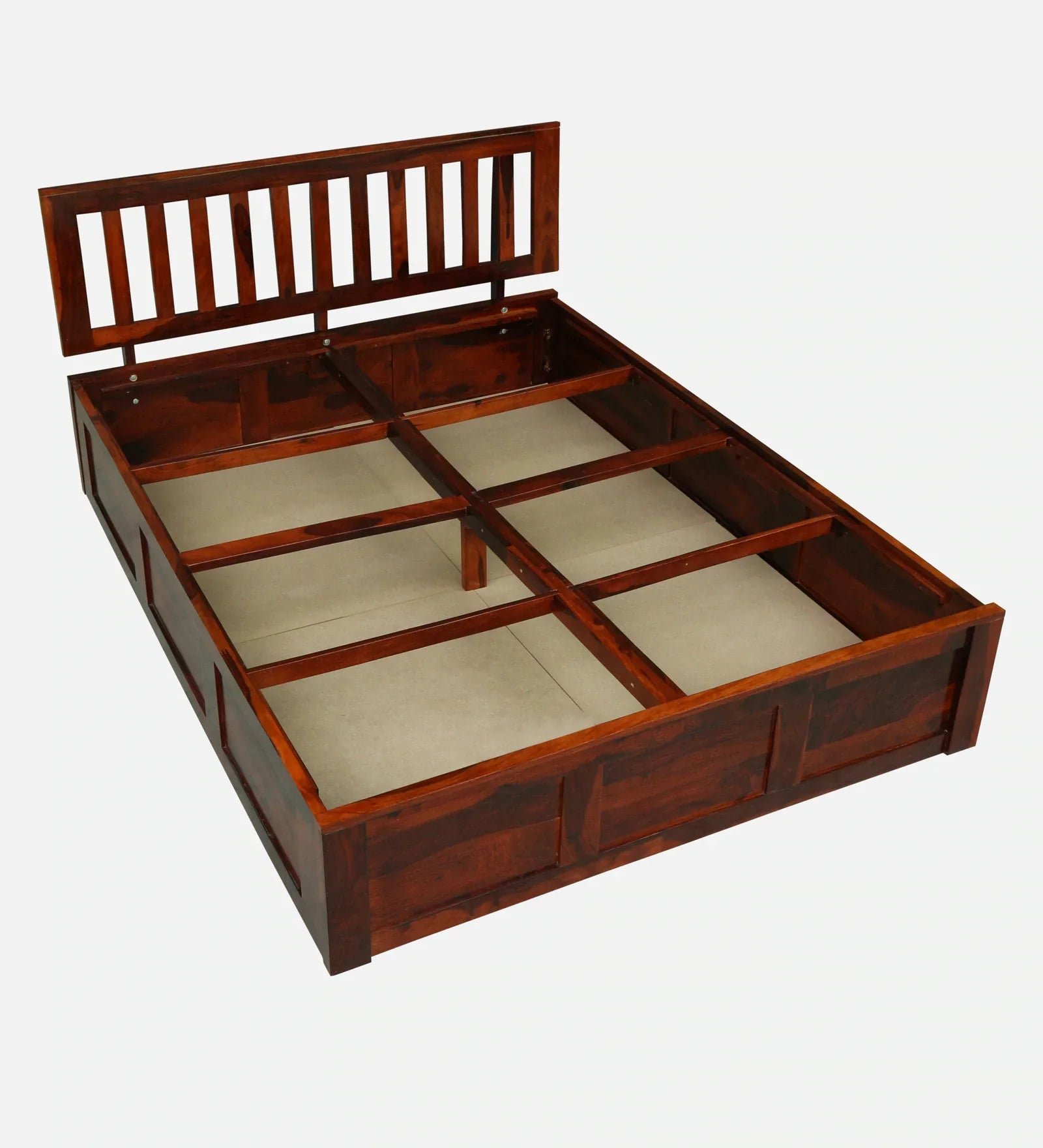 Sheesham Wood Queen Size Bed In Honey Oak Finish With Box Storage - Image 10