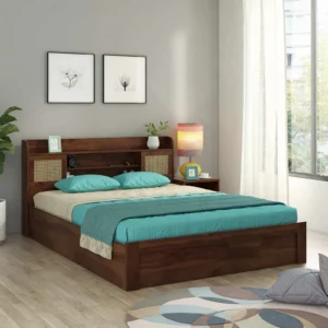 King Size Sheesham Melamine Finish Wooden Bed with Hydraulic Storage - MR ARTS