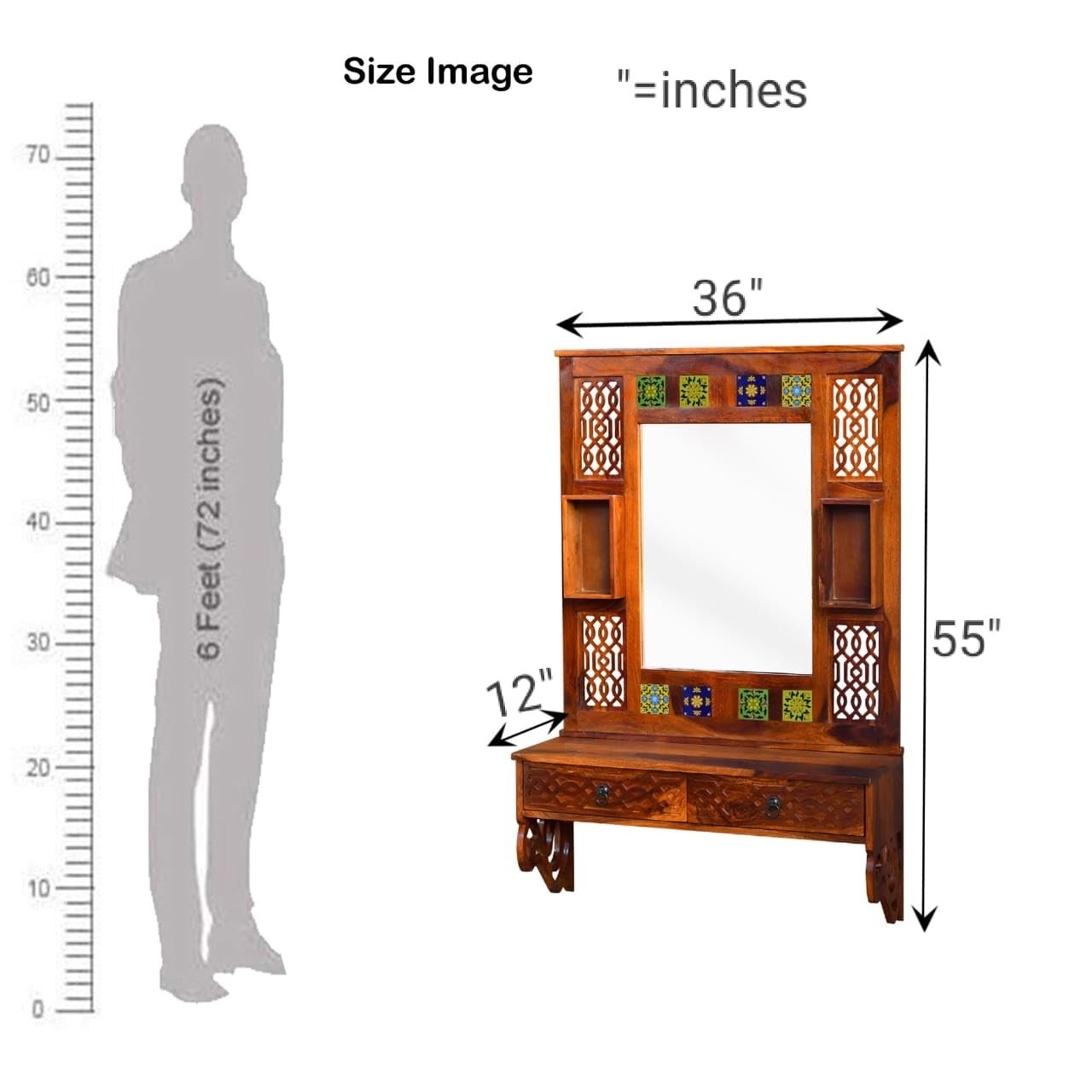 Sheesham Wood Storage Dressing Mirror with Honey Finish - MR ARTS - Image 2