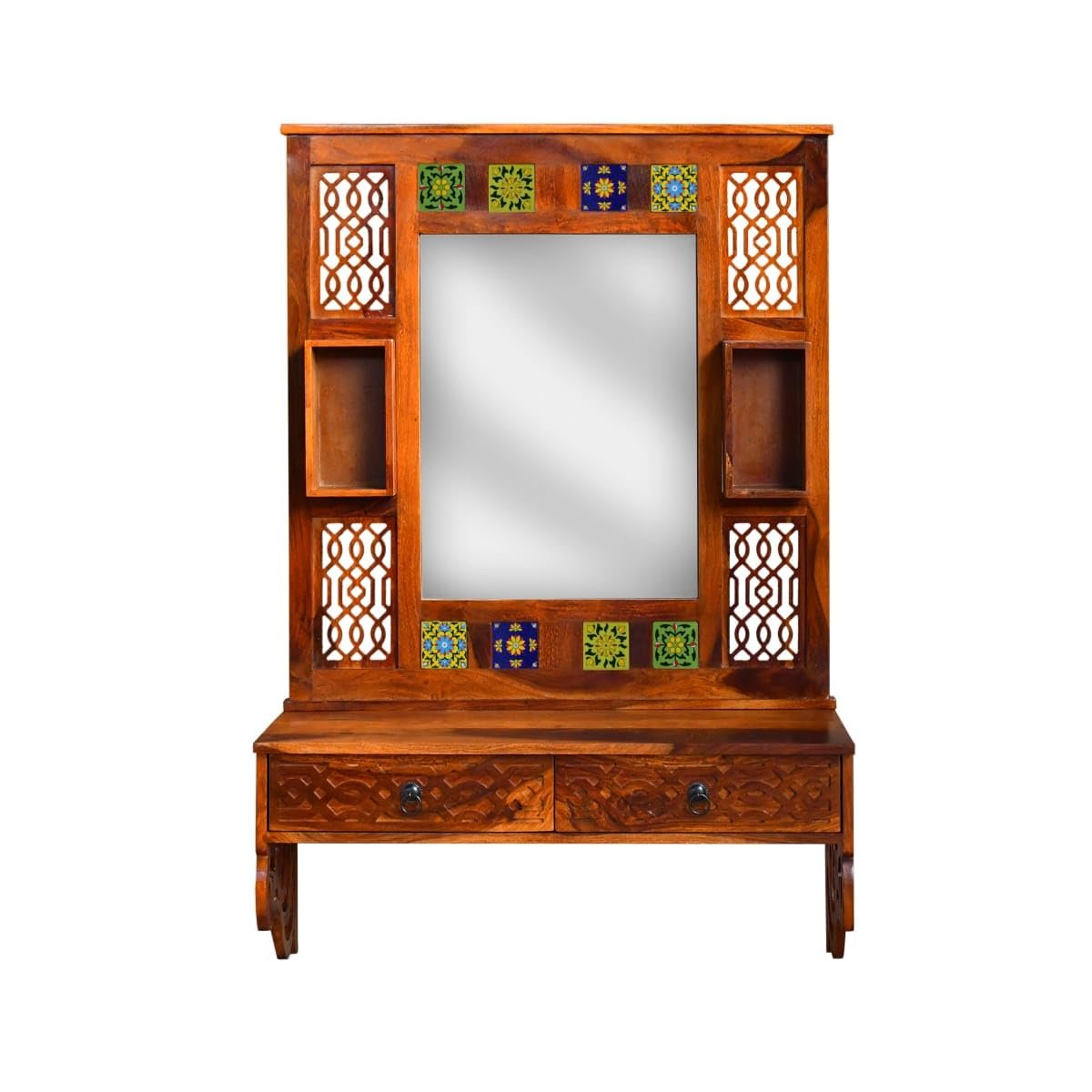 Sheesham Wood Storage Dressing Mirror with Honey Finish - MR ARTS - Image 4