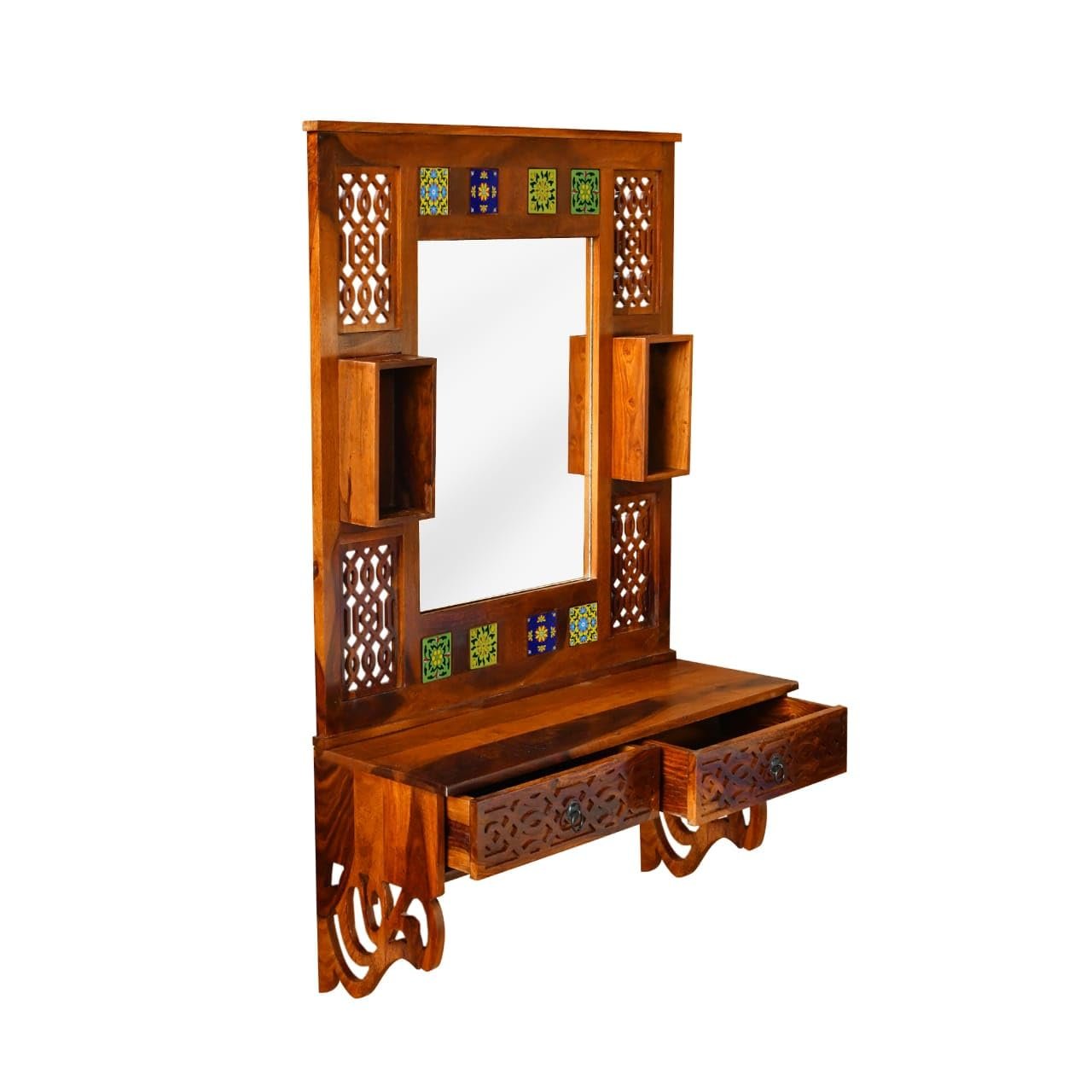 Sheesham Wood Storage Dressing Mirror with Honey Finish - MR ARTS - Image 7
