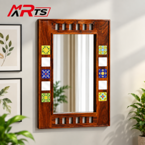 Sheesham Wood Decorative Wall Mirror in Honey Finish - MR ARTS